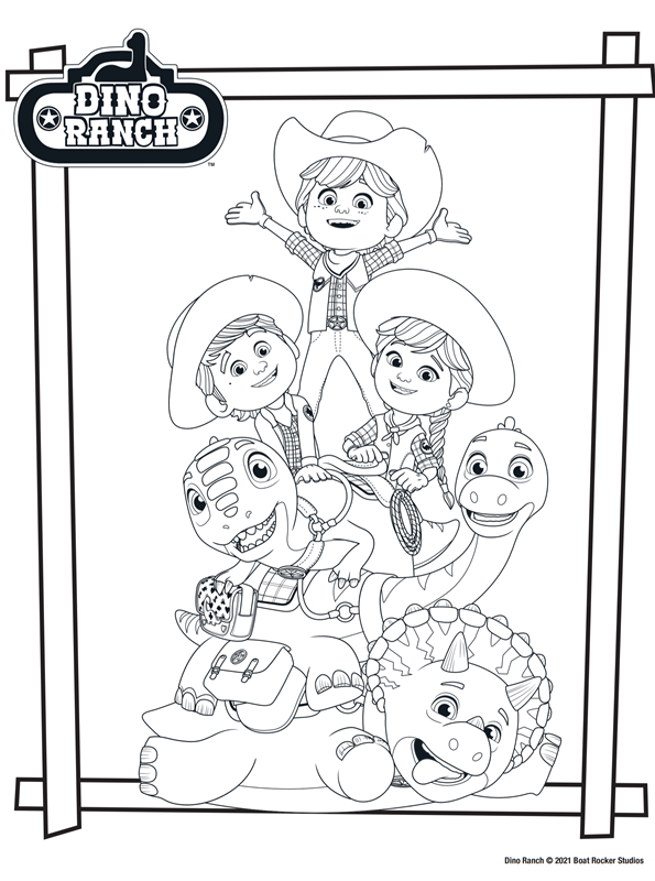 Kids-n-fun.com | Coloring page Dino Ranch Jon, Min and Miguel with Dinos